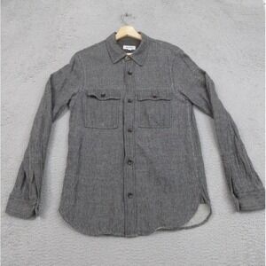 Steven Alan Shirt Mens Medium Gray Herringbone Made USA Cotton Linen Overshirt